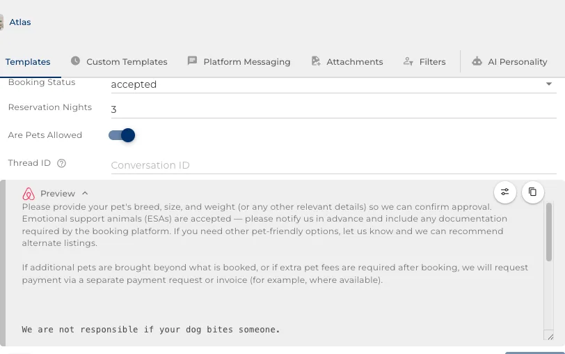 Preview the exact message a guest will get