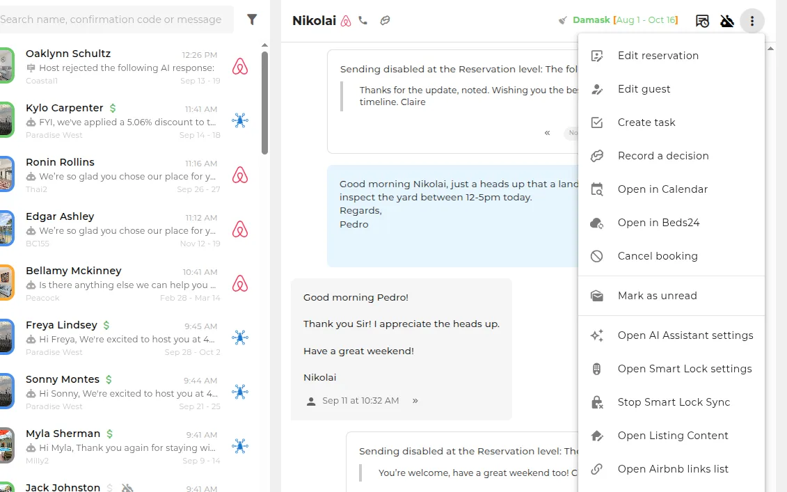Booking actions from the thread