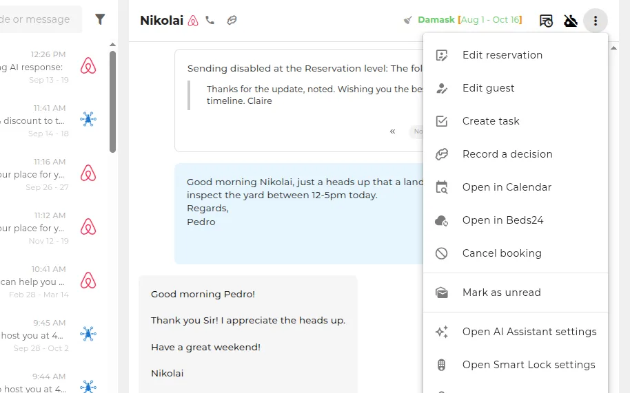 Booking actions from the thread
