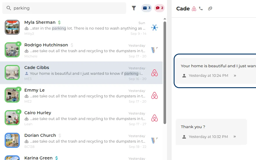 Search by text, guest or reservation