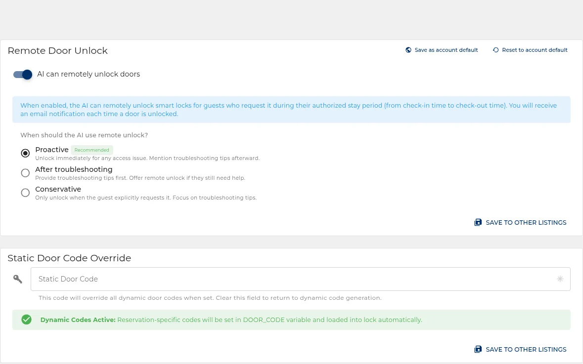 Remote unlock settings