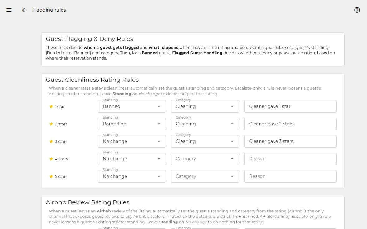 Automatic flagging rules