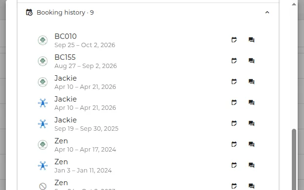 Booking history