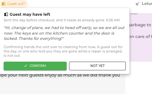 Guest departure confirmation