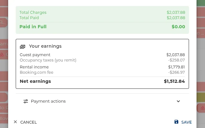 Earnings on each booking