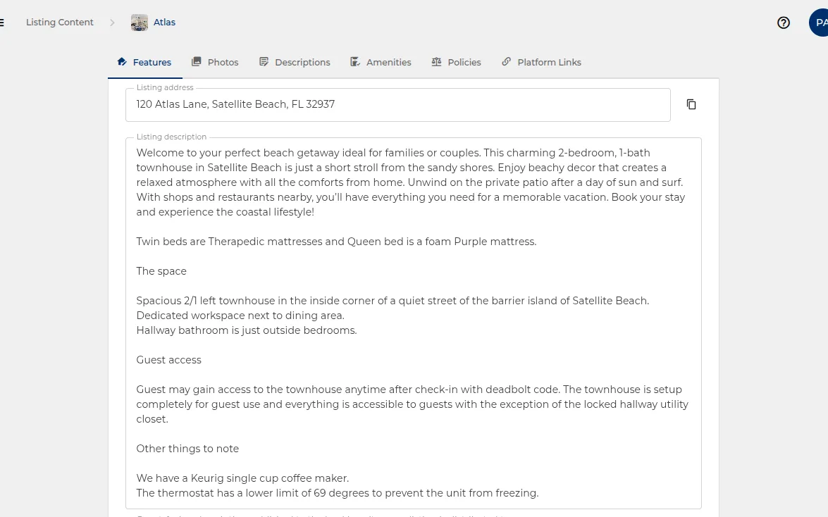 Booking platform information