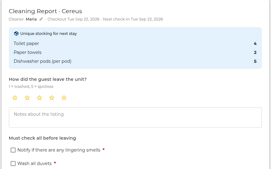 Cleaning reports rate the guest